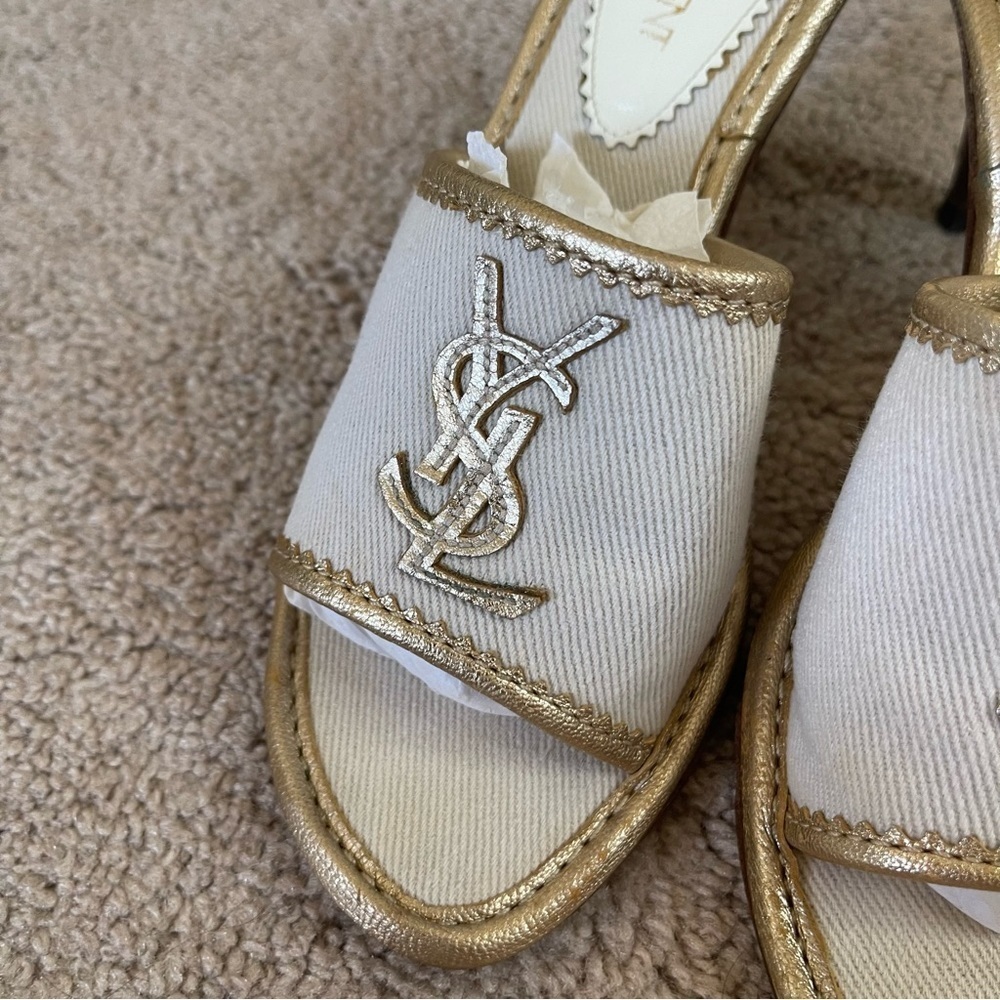 Yves Saint Laurent Gold Logo Mules size 37 Made in Italy - Picture 2 of 10